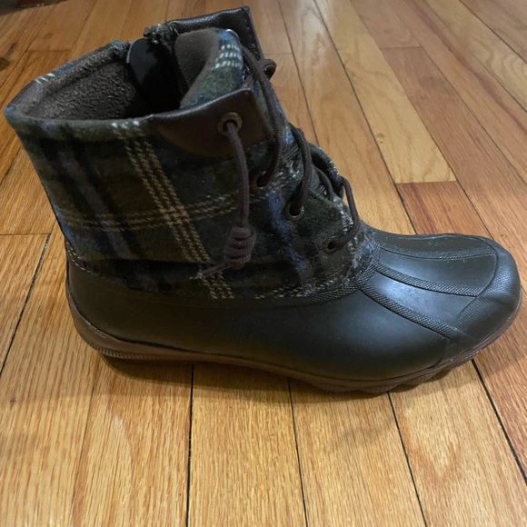 Sperry Women’s Water/Snow Proof Duck Boots Size 9 - Blue/Brown Plaid Upper - Picture 2 of 6